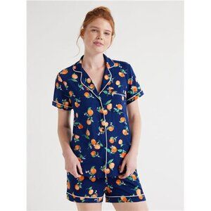 Women’s Short Sleeve Notch Collar Top and Shorts Knit Pajama Set